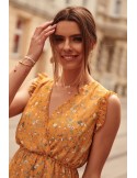 Delicate mustard floral dress PR3187 - Online store - Boutique